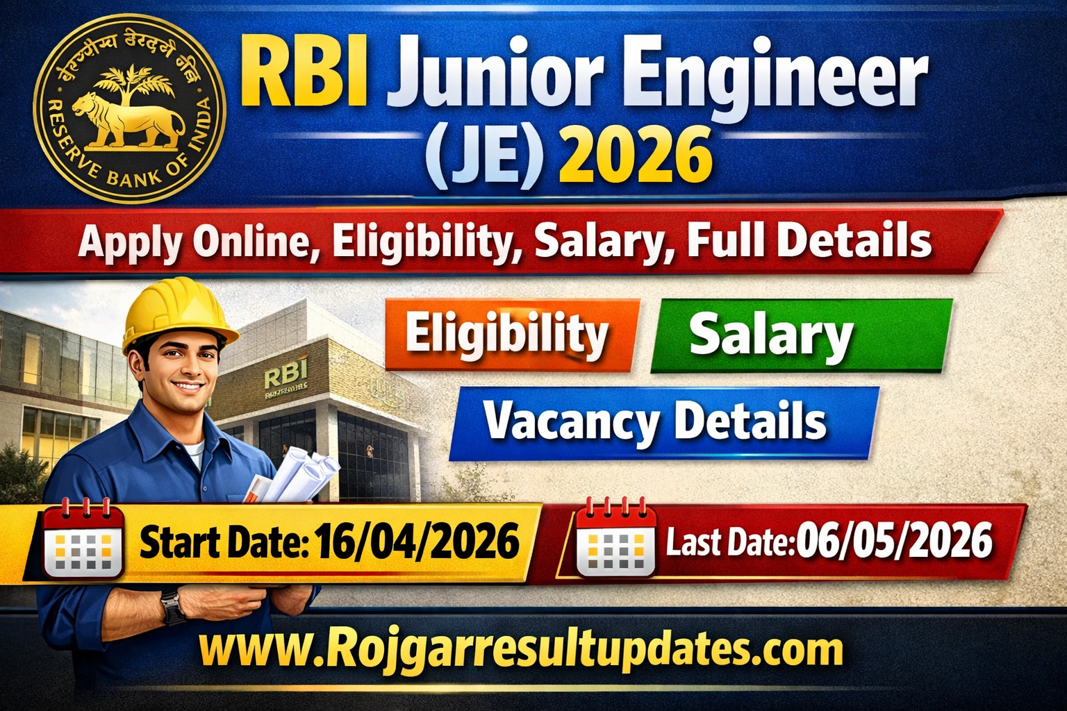 Reserve Bank of India RBI Junior Engineer JE Recruitment 2026 Vacancy Details Civil Electrical Apply Online