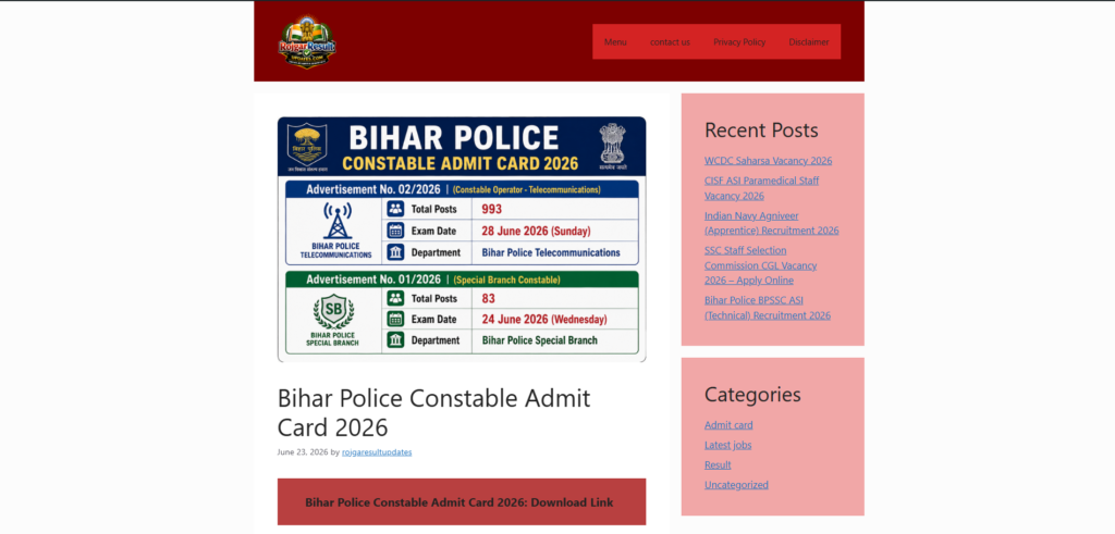 Bihar Police Constable Admit Card 2026