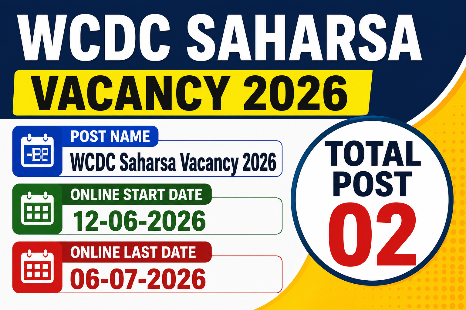WCDC Saharsa Vacancy 2026