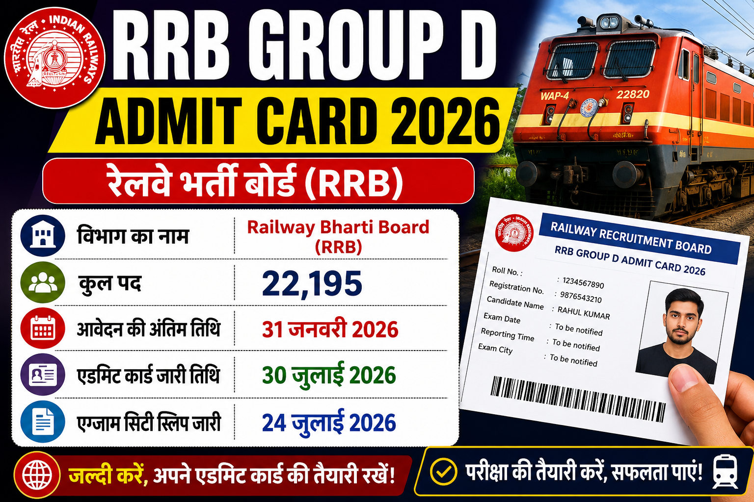 RRB Group D Admit Card 2026