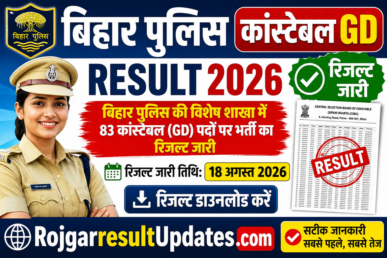 बिहार पुलिस कांस्टेबल GD रिजल्ट 2026